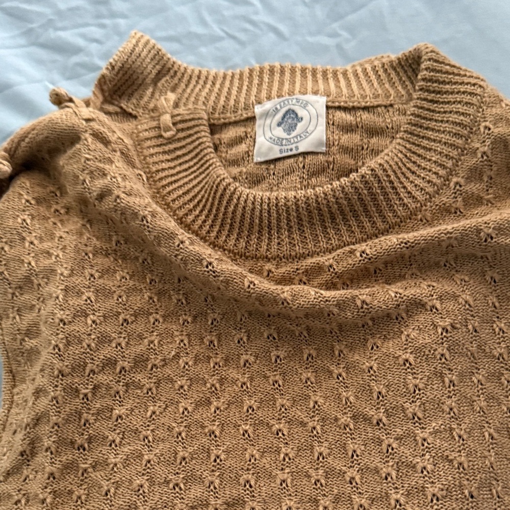 Scoop Neck Pointelle Sweater in Camel